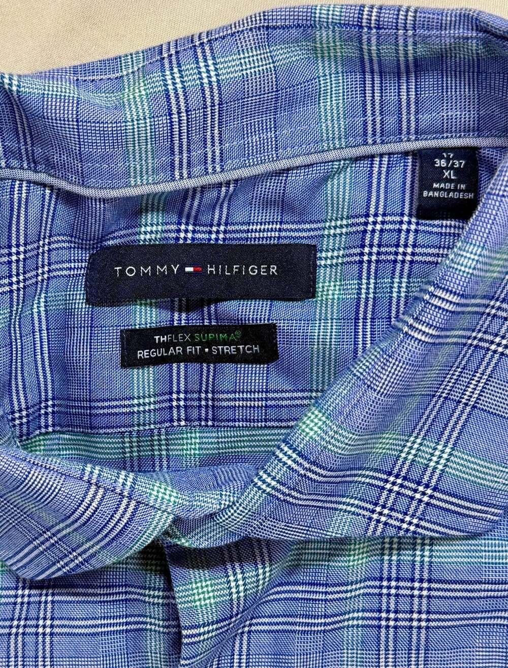 Tommy Hilfiger Flex Regular Fit Stretch Plaid Button Down Shirt Blue XL 36/37